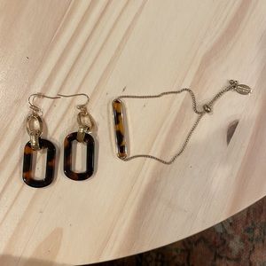 Ann Taylor Factory Tortoise Shell Dangle Earrings and Matching Bracelet